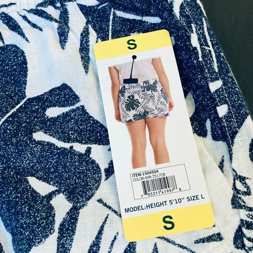 Nautica Blue Botanical Print Linen Blend Shorts S